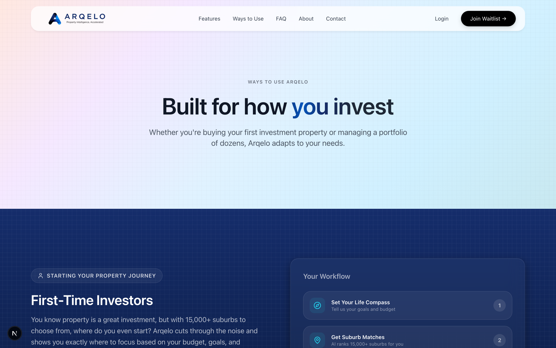 Arqelo ways-to-use — the workflow from first-time investor to portfolio manager